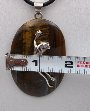 Tigers Eye/Sterling Silver/Leaping Panther 3" Statement Pendant
