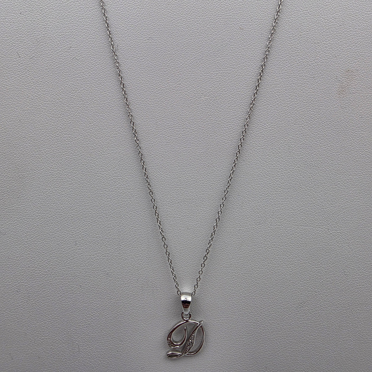 Diamond/Sterling Silver Monogram "D" Pendant and 19" Chain Necklace