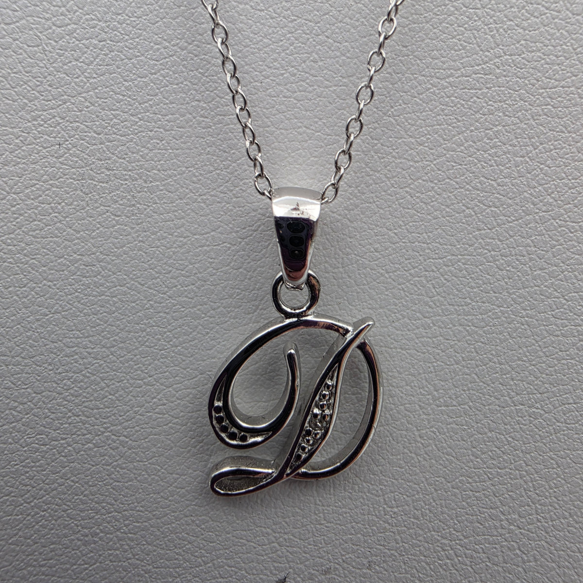 Diamond/Sterling Silver Monogram "D" Pendant and 19" Chain Necklace