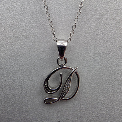 Diamond/Sterling Silver Monogram "D" Pendant and 19" Chain Necklace