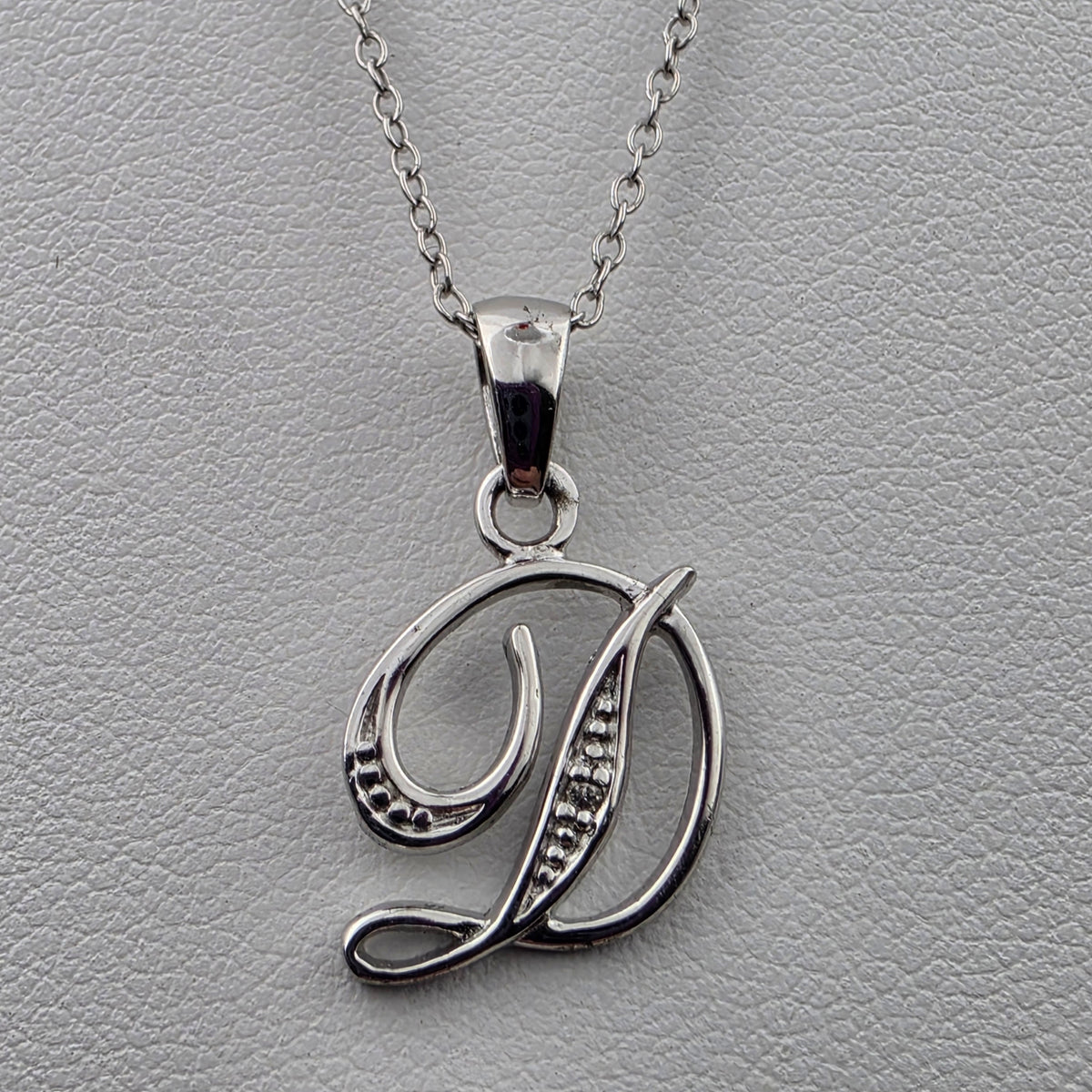 Diamond/Sterling Silver Monogram "D" Pendant and 19" Chain Necklace