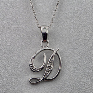 Diamond/Sterling Silver Monogram "D" Pendant and 19" Chain Necklace