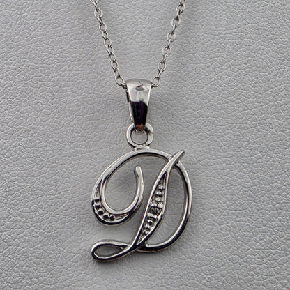 Diamond/Sterling Silver Monogram "D" Pendant and 19" Chain Necklace