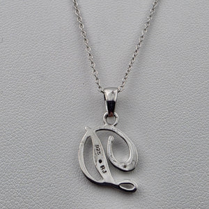 Diamond/Sterling Silver Monogram "D" Pendant and 19" Chain Necklace