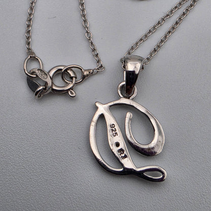 Diamond/Sterling Silver Monogram "D" Pendant and 19" Chain Necklace