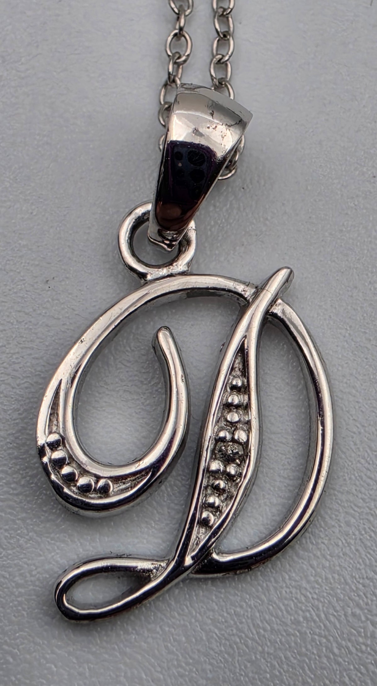 Diamond/Sterling Silver Monogram "D" Pendant and 19" Chain Necklace