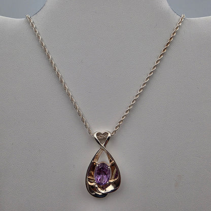 MILOR ITALY Amethyst/Sterling Silver 1.75" Pendant and 30"Rope Chain Necklace
