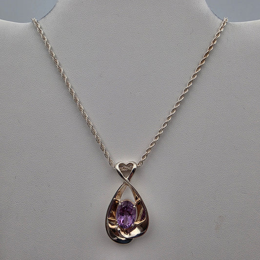 MILOR ITALY Amethyst/Sterling Silver 1.75" Pendant and 30"Rope Chain Necklace