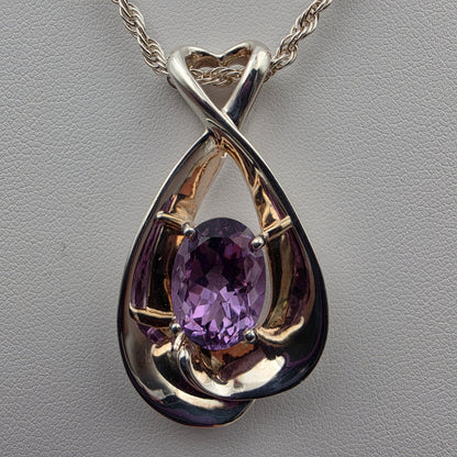 MILOR ITALY Amethyst/Sterling Silver 1.75" Pendant and 30"Rope Chain Necklace