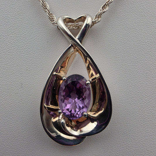 MILOR ITALY Amethyst/Sterling Silver 1.75" Pendant and 30"Rope Chain Necklace