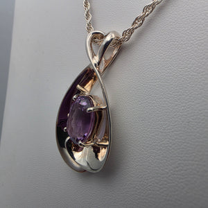 MILOR ITALY Amethyst/Sterling Silver 1.75" Pendant and 30"Rope Chain Necklace