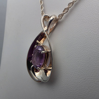 MILOR ITALY Amethyst/Sterling Silver 1.75" Pendant and 30"Rope Chain Necklace