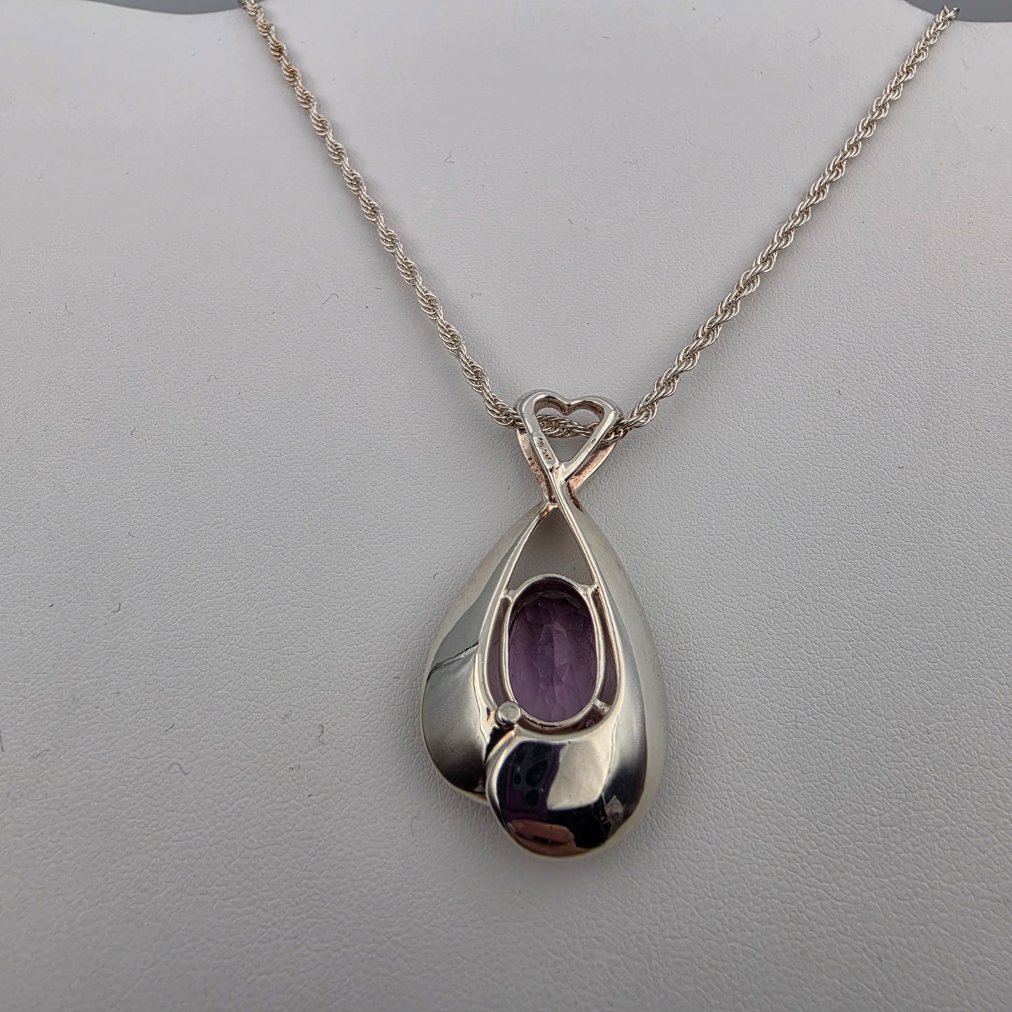 MILOR ITALY Amethyst/Sterling Silver 1.75" Pendant and 30"Rope Chain Necklace