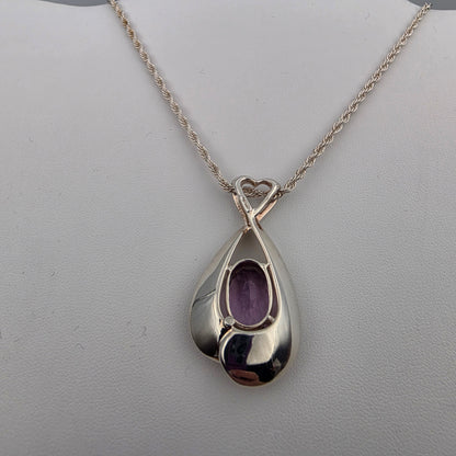 MILOR ITALY Amethyst/Sterling Silver 1.75" Pendant and 30"Rope Chain Necklace