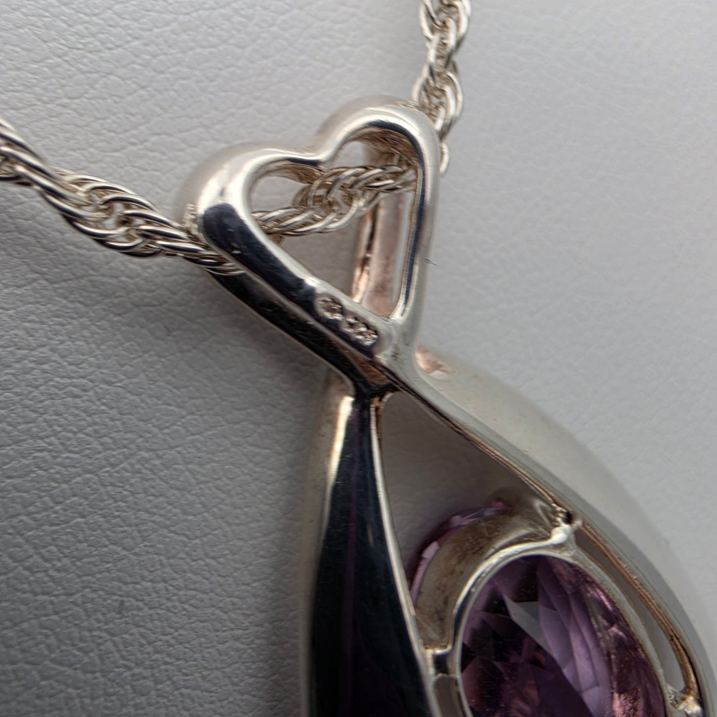 MILOR ITALY Amethyst/Sterling Silver 1.75" Pendant and 30"Rope Chain Necklace