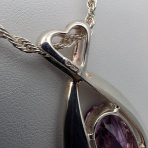 MILOR ITALY Amethyst/Sterling Silver 1.75" Pendant and 30"Rope Chain Necklace