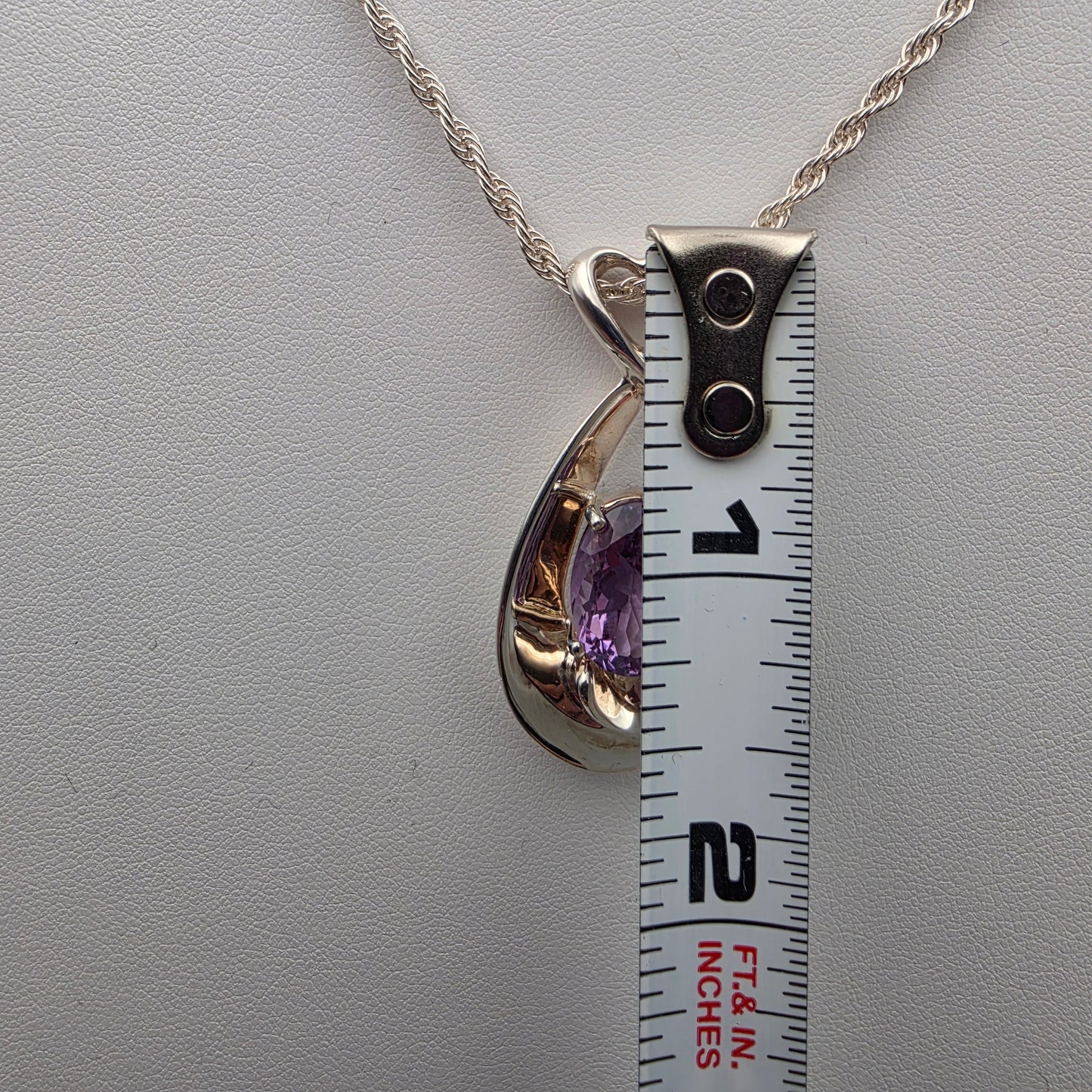 MILOR ITALY Amethyst/Sterling Silver 1.75" Pendant and 30"Rope Chain Necklace