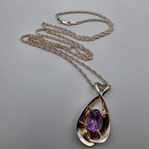MILOR ITALY Amethyst/Sterling Silver 1.75" Pendant and 30"Rope Chain Necklace