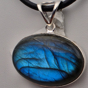 Labradorite Cabochon/Sterling Silver 1.5" Oblong Pendant