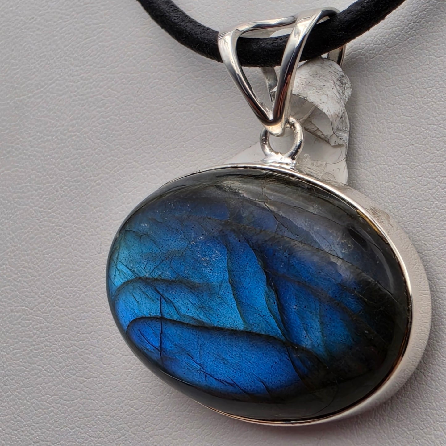 Labradorite Cabochon/Sterling Silver 1.5" Oblong Pendant