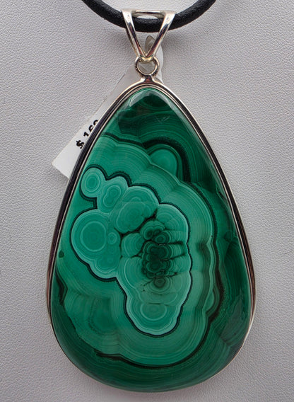 Malachite/Sterling Silver Pear  Shaped 3.5" Statement Pendant