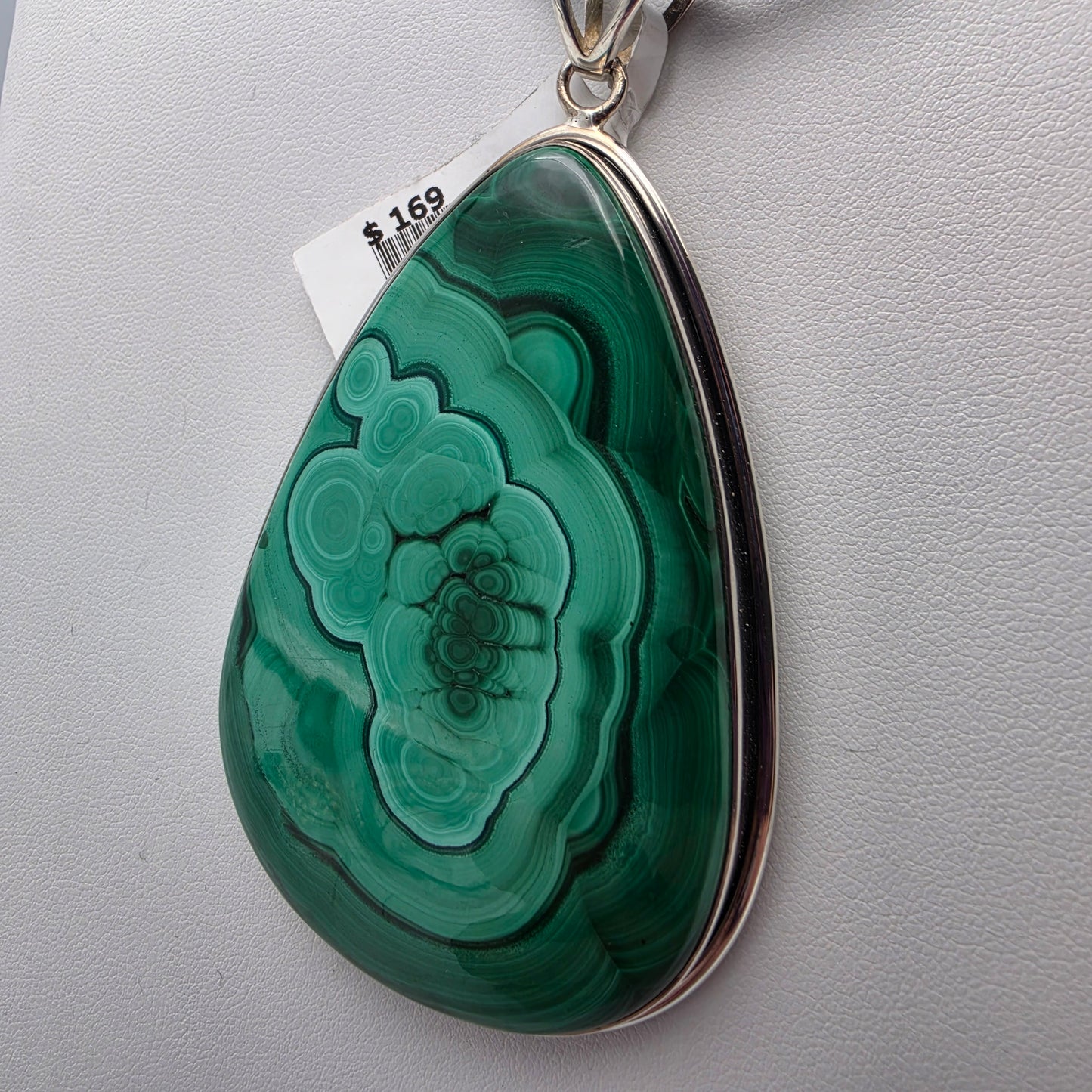 Malachite/Sterling Silver Pear  Shaped 3.5" Statement Pendant