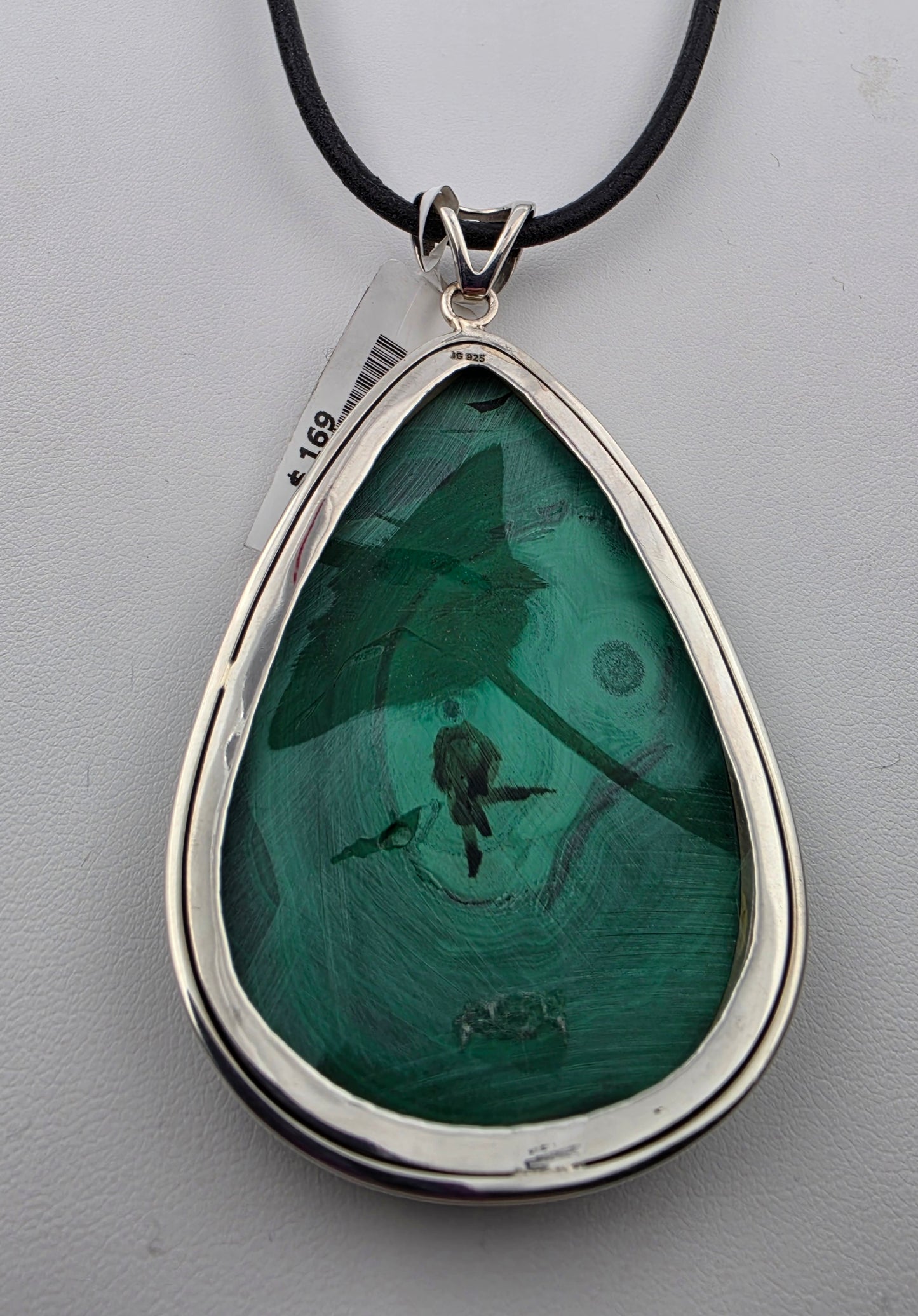 Malachite/Sterling Silver Pear  Shaped 3.5" Statement Pendant