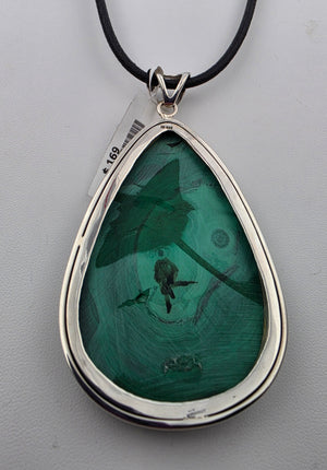 Malachite/Sterling Silver Pear  Shaped 3.5" Statement Pendant