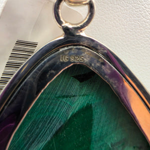 Malachite/Sterling Silver Pear  Shaped 3.5" Statement Pendant