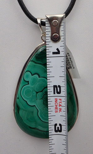 Malachite/Sterling Silver Pear  Shaped 3.5" Statement Pendant