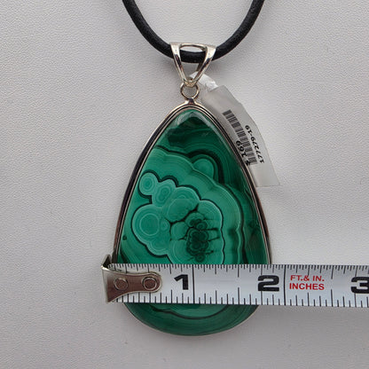 Malachite/Sterling Silver Pear  Shaped 3.5" Statement Pendant
