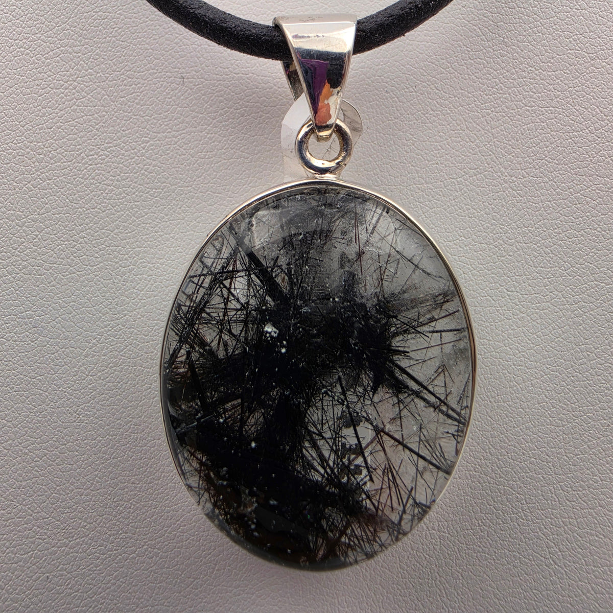 Clear Rutilated Quartz Cabochon/Sterling Silver 1.75" Pendant