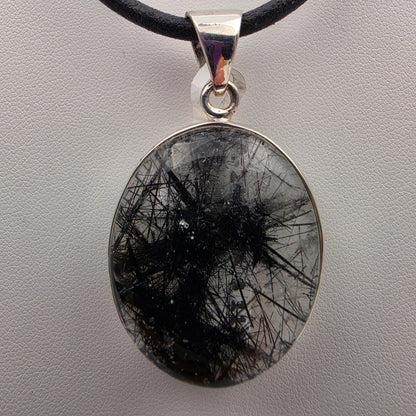 Clear Rutilated Quartz Cabochon/Sterling Silver 1.75" Pendant