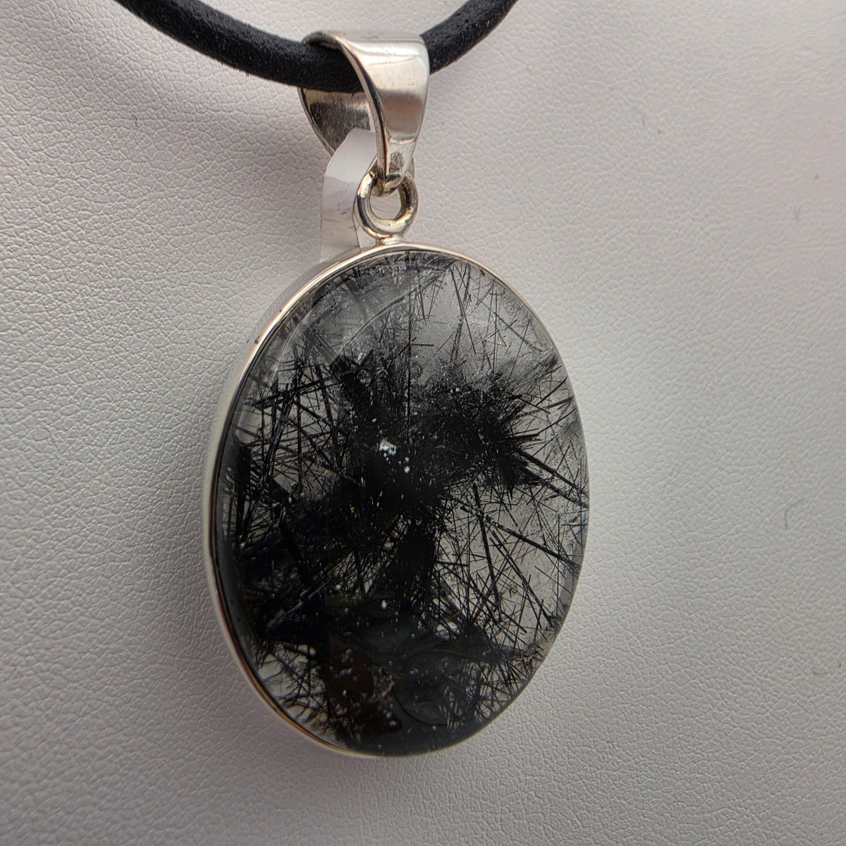 Clear Rutilated Quartz Cabochon/Sterling Silver 1.75" Pendant