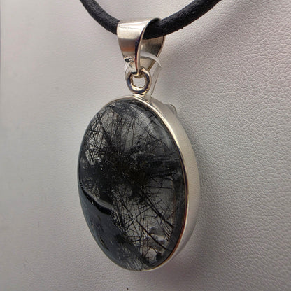 Clear Rutilated Quartz Cabochon/Sterling Silver 1.75" Pendant