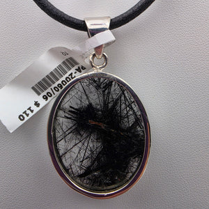 Clear Rutilated Quartz Cabochon/Sterling Silver 1.75" Pendant