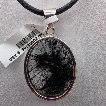 Clear Rutilated Quartz Cabochon/Sterling Silver 1.75" Pendant