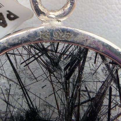 Clear Rutilated Quartz Cabochon/Sterling Silver 1.75" Pendant