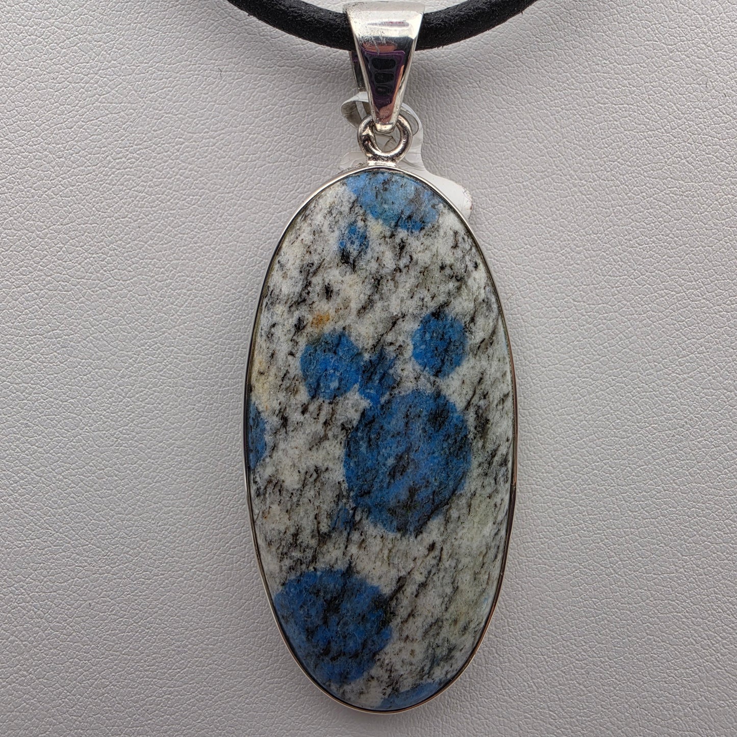 INDIA GEMS K2 Jasper/Granite Matrix/Azurite Spots/Sterling Silver Oval 2.5" Pendant
