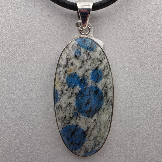 INDIA GEMS K2 Jasper/Granite Matrix/Azurite Spots/Sterling Silver Oval 2.5" Pendant