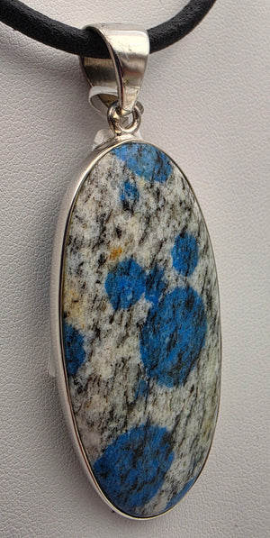 INDIA GEMS K2 Jasper/Granite Matrix/Azurite Spots/Sterling Silver Oval 2.5" Pendant