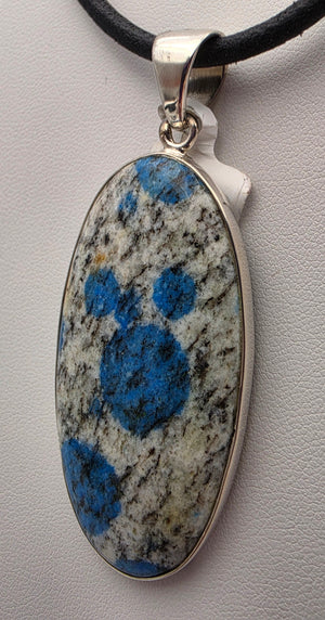 INDIA GEMS K2 Jasper/Granite Matrix/Azurite Spots/Sterling Silver Oval 2.5" Pendant