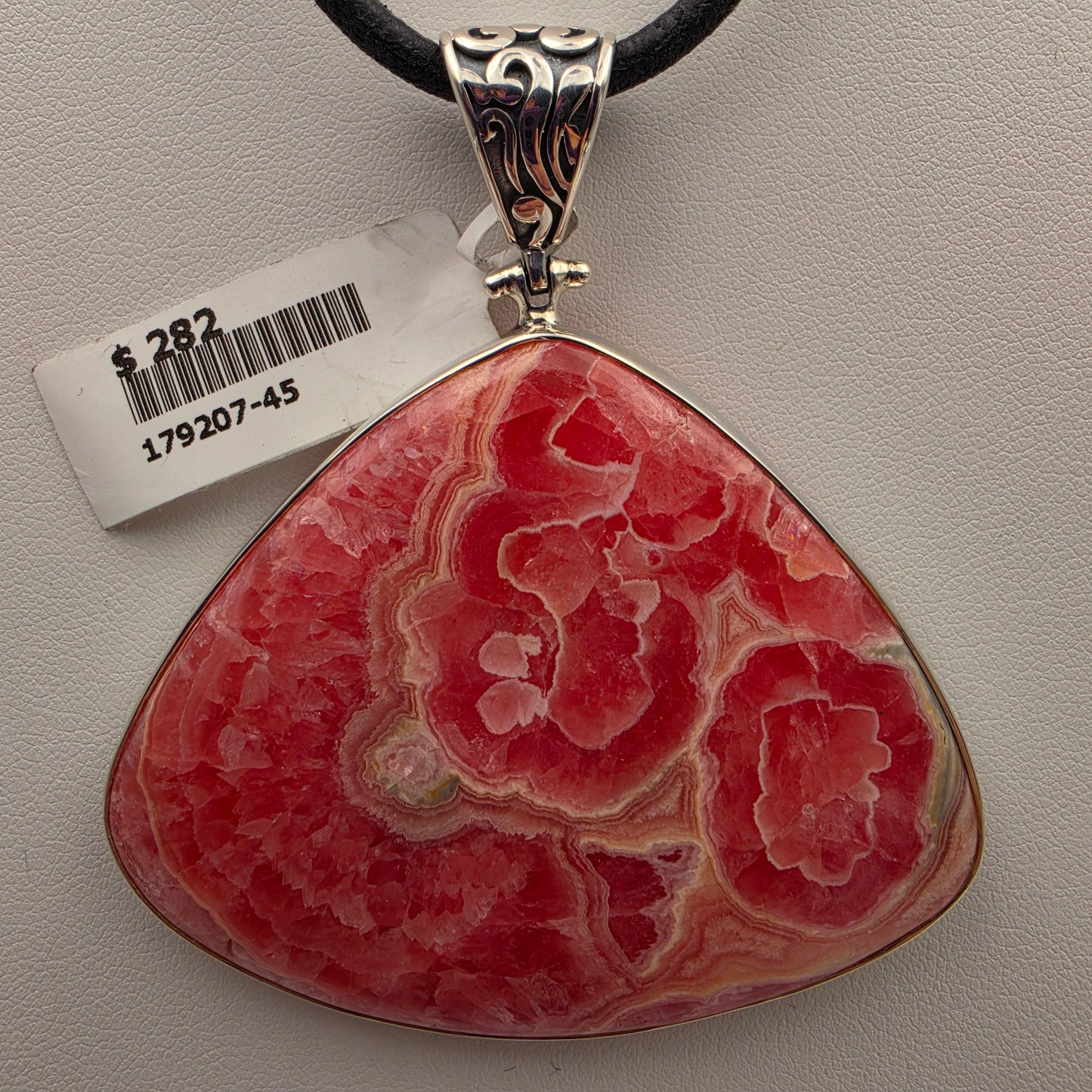 INDIA GEMS Rhodochrosite/Sterling Silver Triangular 2.75" Statement Pendant