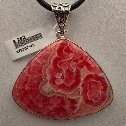 INDIA GEMS Rhodochrosite/Sterling Silver Triangular 2.75" Statement Pendant