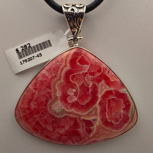 INDIA GEMS Rhodochrosite/Sterling Silver Triangular 2.75" Statement Pendant