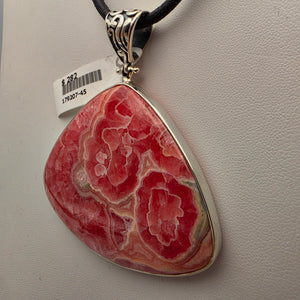 INDIA GEMS Rhodochrosite/Sterling Silver Triangular 2.75" Statement Pendant