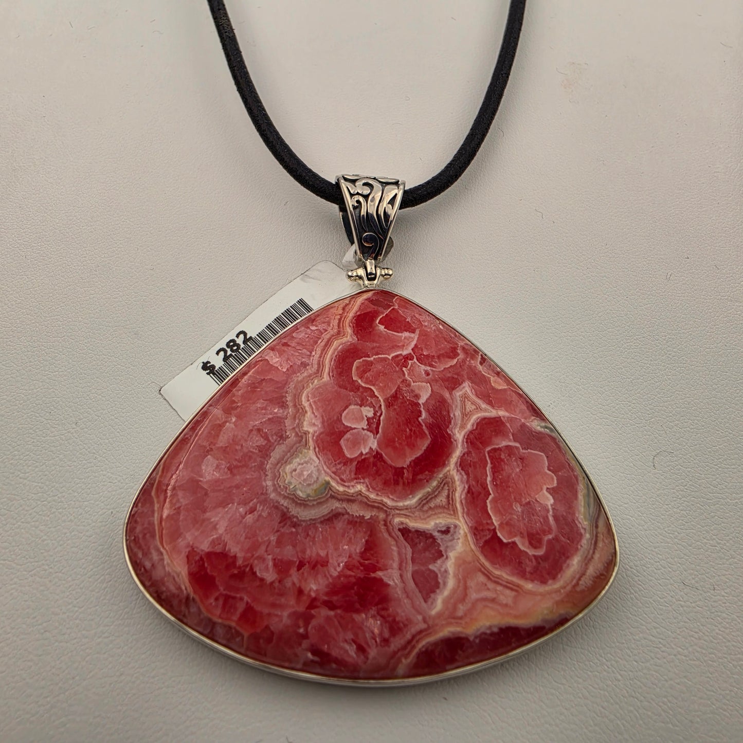 INDIA GEMS Rhodochrosite/Sterling Silver Triangular 2.75" Statement Pendant