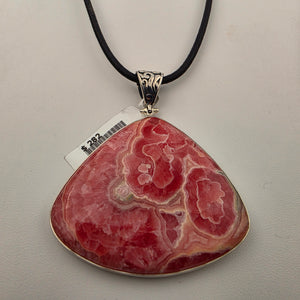 INDIA GEMS Rhodochrosite/Sterling Silver Triangular 2.75" Statement Pendant