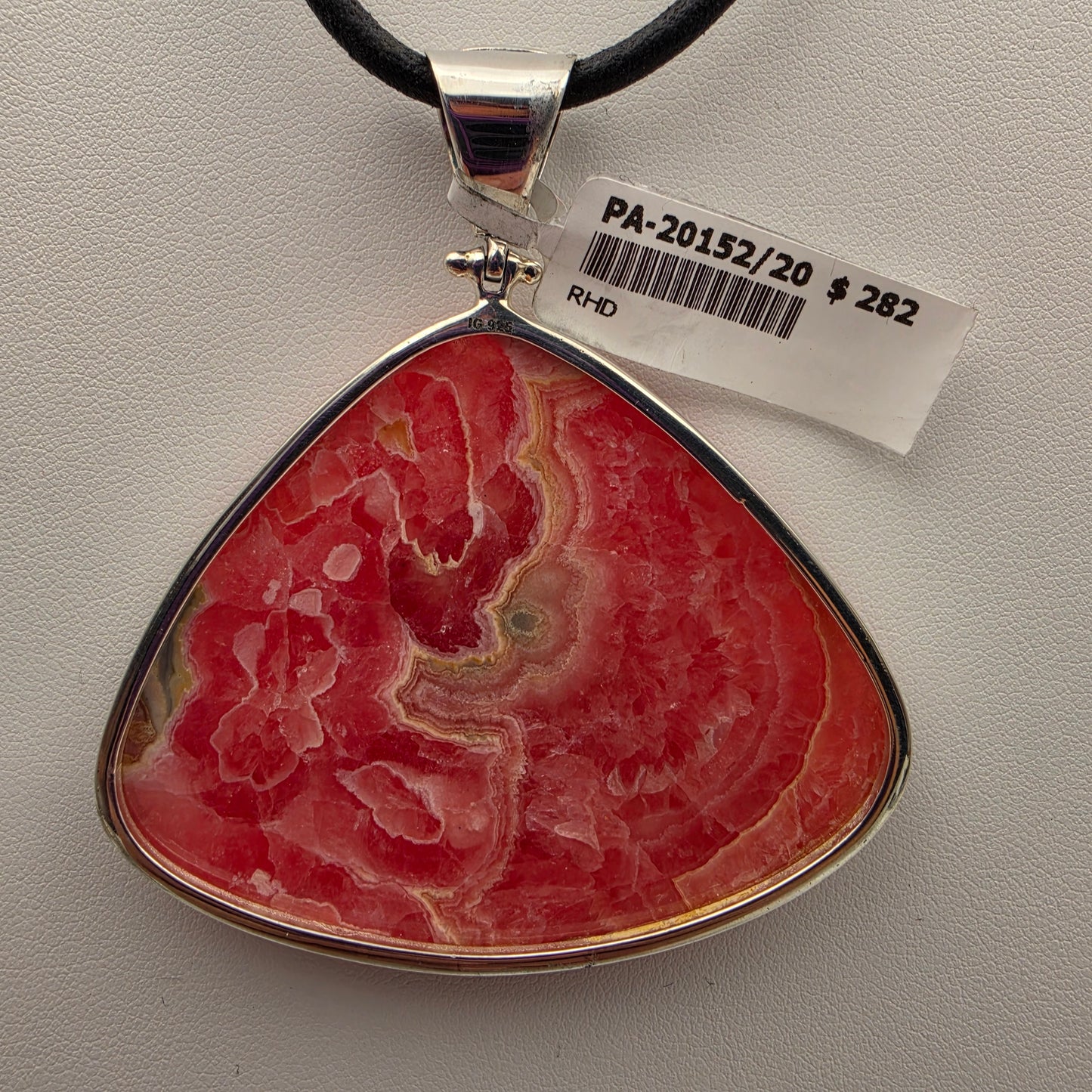 INDIA GEMS Rhodochrosite/Sterling Silver Triangular 2.75" Statement Pendant