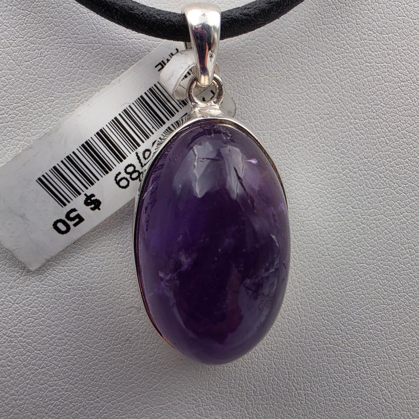 INDIA GEMS Amethyst Cabochon/Sterling Silver 1.75" Pendant